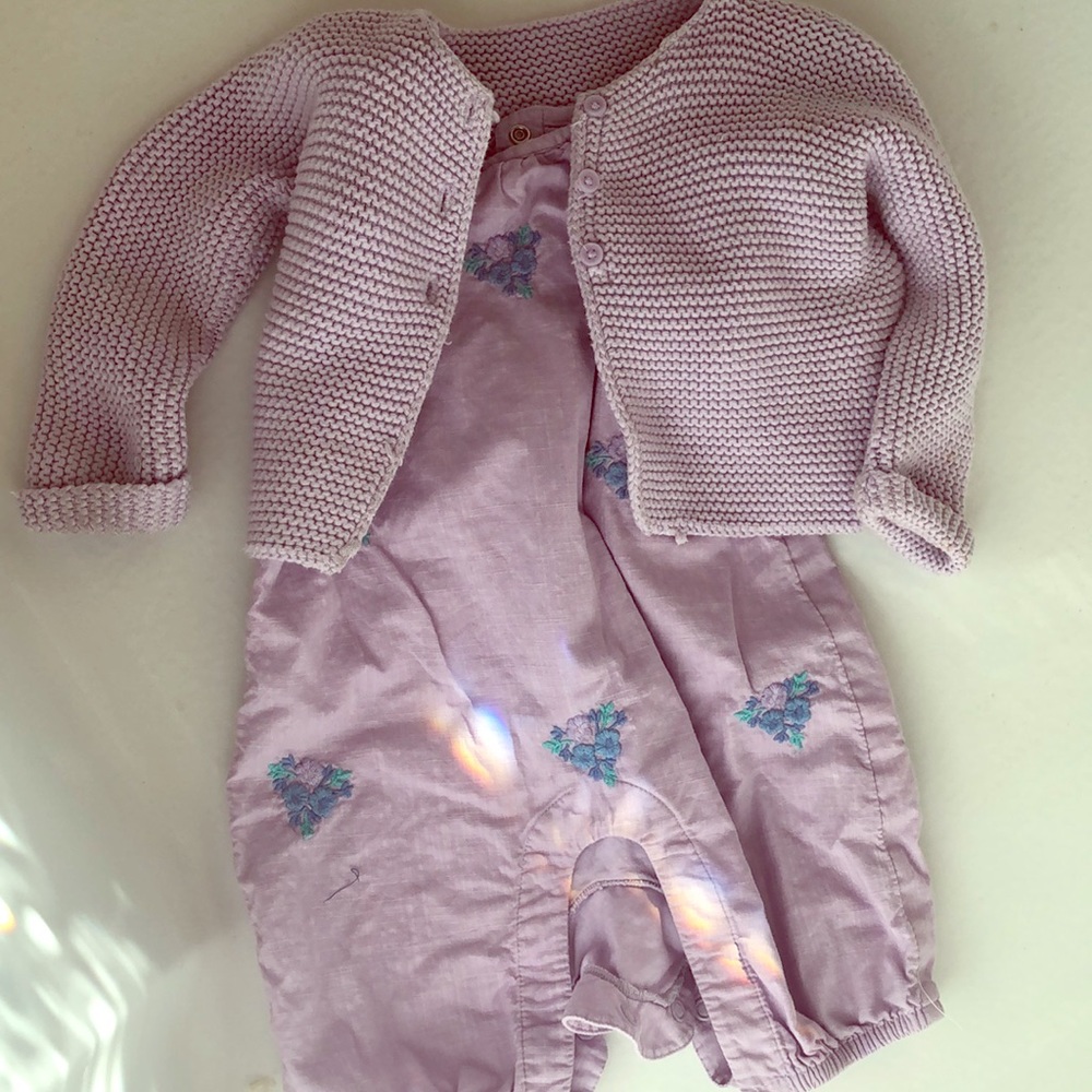 Purple Floral Marks & Spencer Playsuit & Cardigan